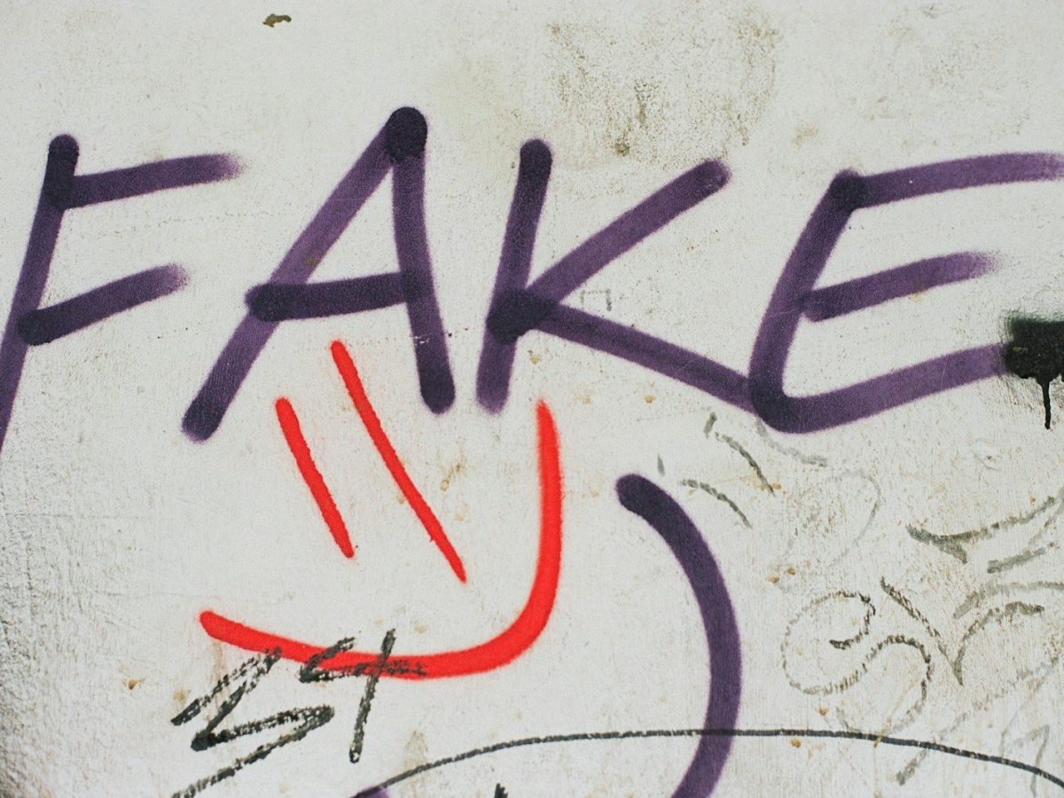 graffiti on a wall that says fake