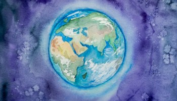 a watercolor painting of the earth in space
